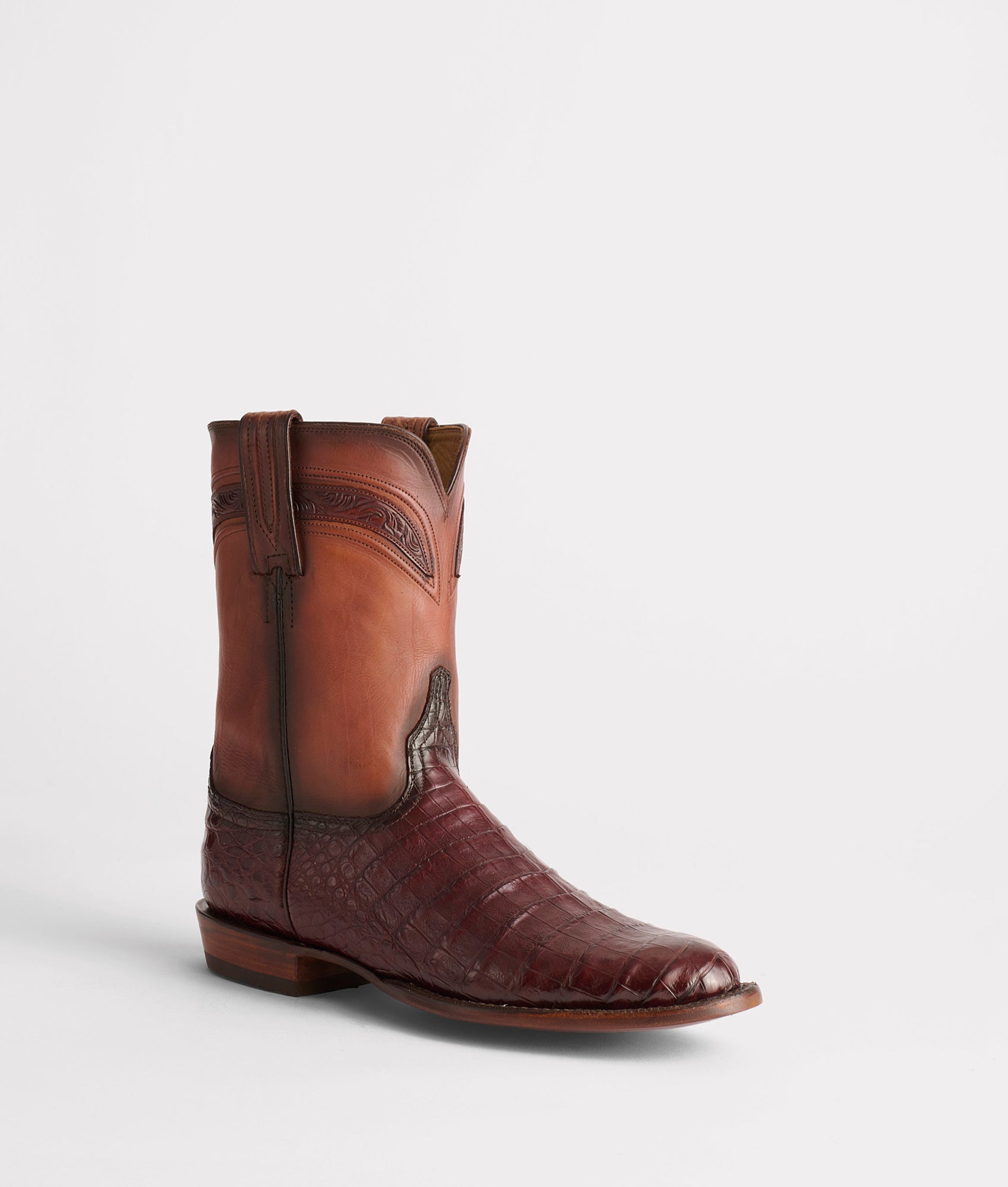 Lucchese Men's Crocodile Roper Boots - Wilson - Sienna + Dark Brown