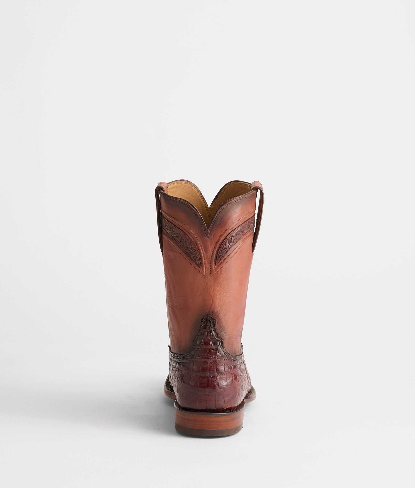 Lucchese Men's Crocodile Roper Boots - Wilson - Sienna + Dark Brown
