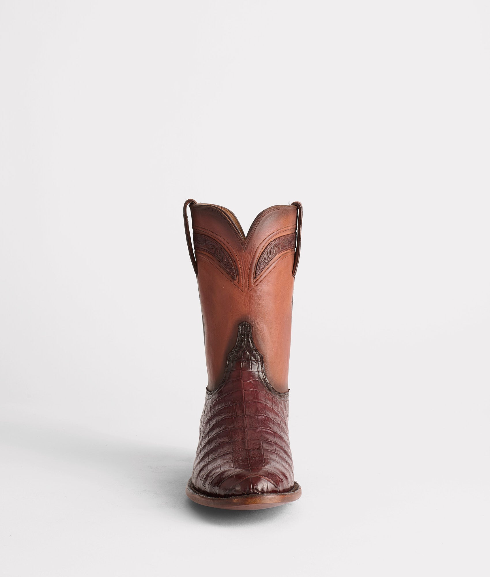 Lucchese Men's Crocodile Roper Boots - Wilson - Sienna + Dark Brown