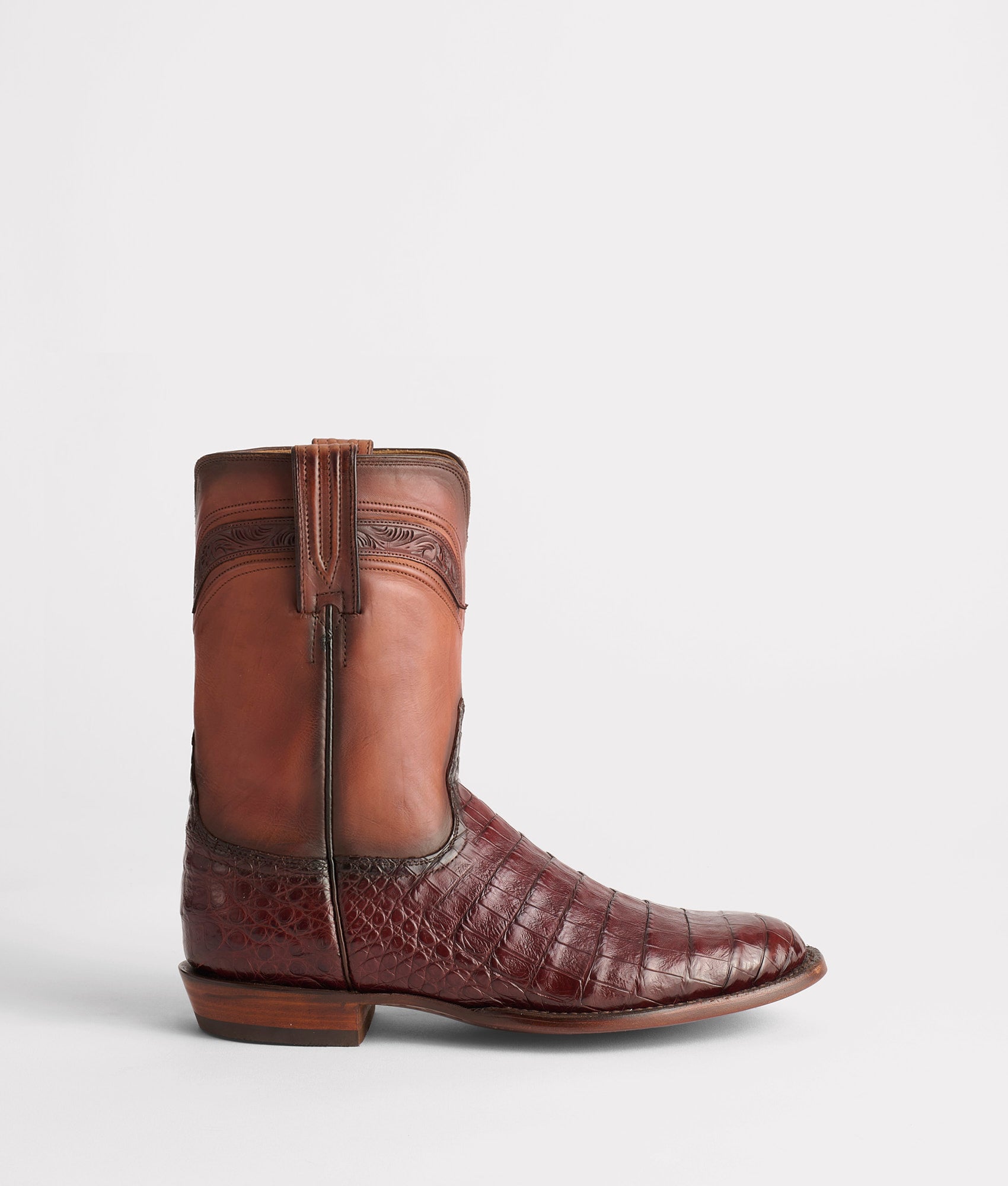 Lucchese Men's Crocodile Roper Boots - Wilson - Sienna + Dark Brown