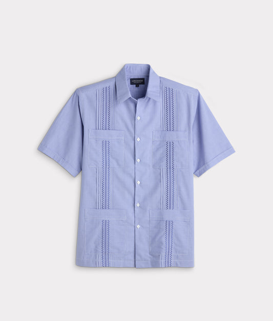 Guayabera Shirt :: Light Blue And White Gingham