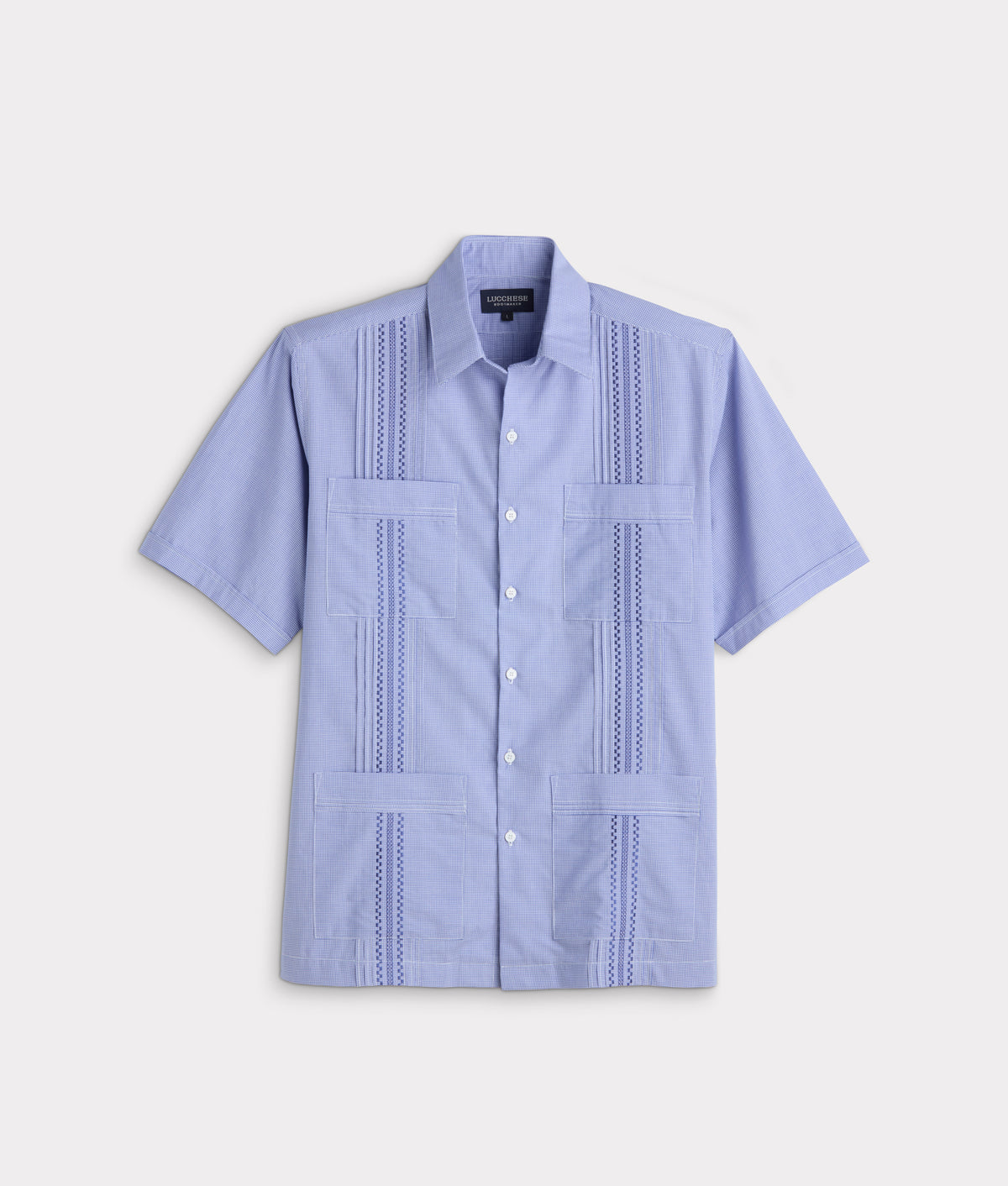 Guayabera Shirt :: Light Blue And White Gingham 1