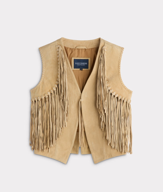 Dakota Suede Fringe Leather Vest :: Natural