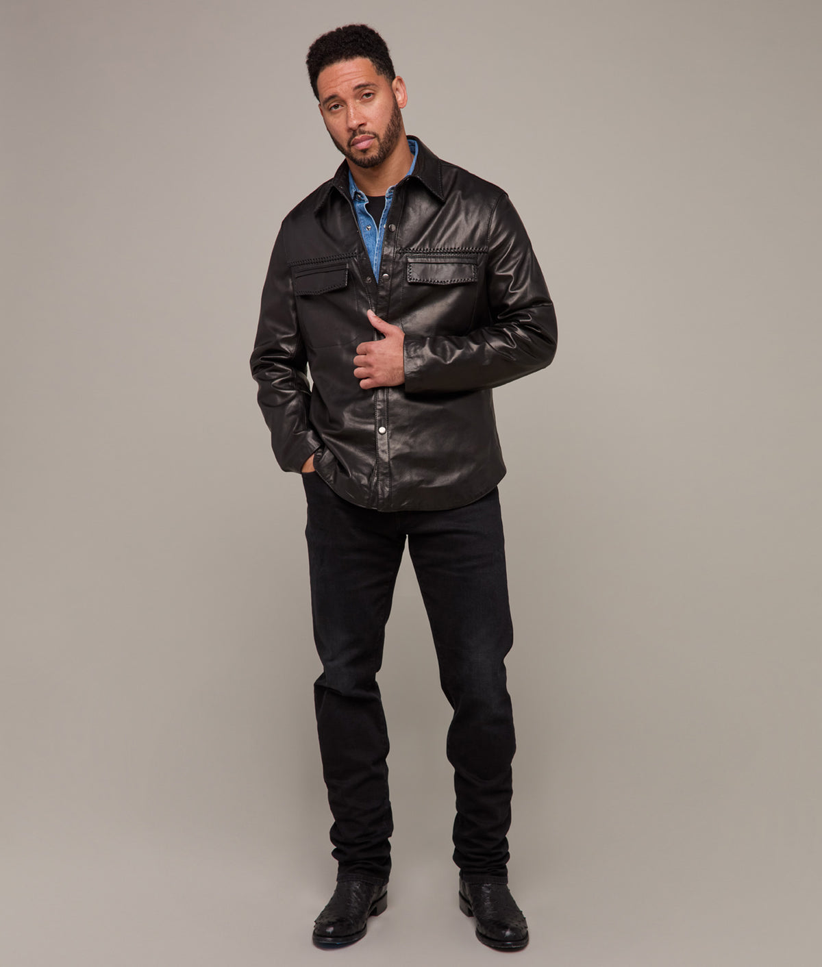 Clint Leather Shacket :: Black 2