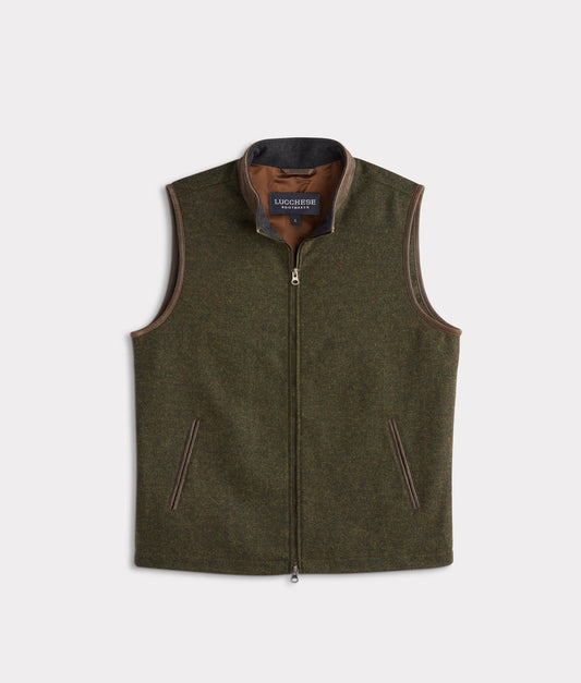 Asheville Wool Vest With Leather Trim :: Forest Green