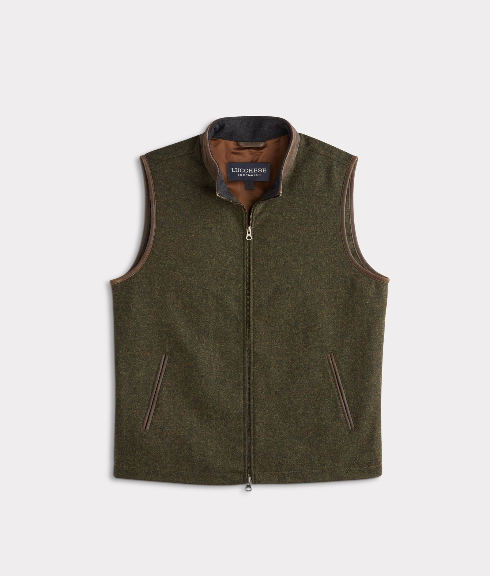 Asheville Wool Vest With Leather Trim :: Forest Green