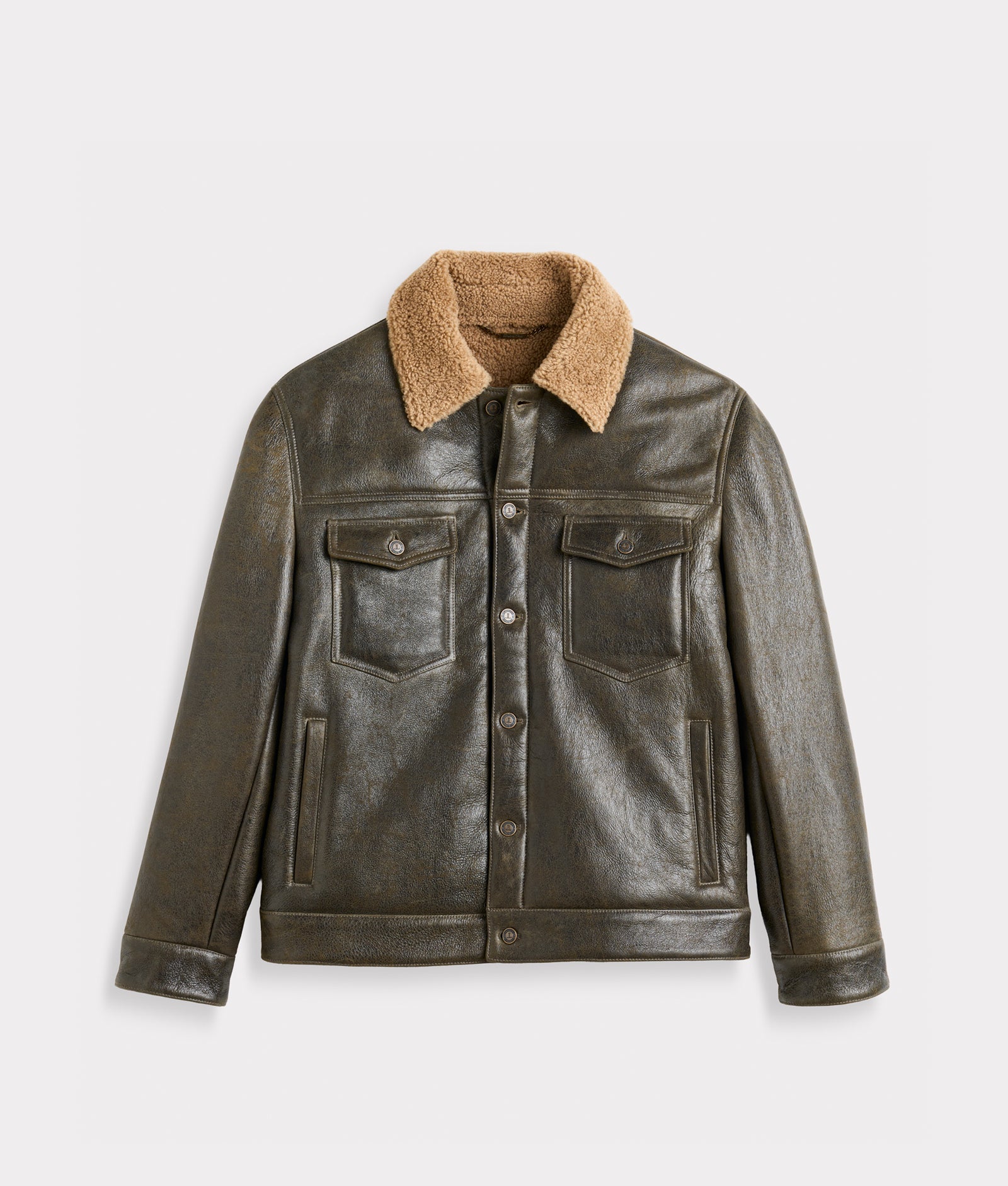 Shearling Trucker Jacket :: Olive