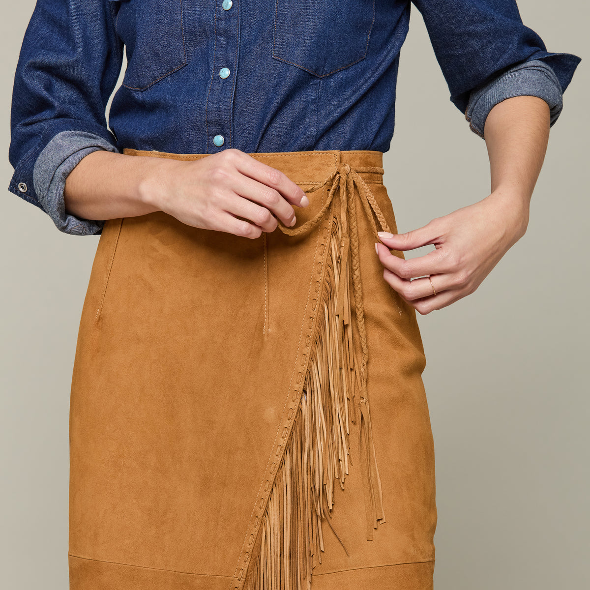 
    Long Fringe Wrap Skirt :: Cinnamon