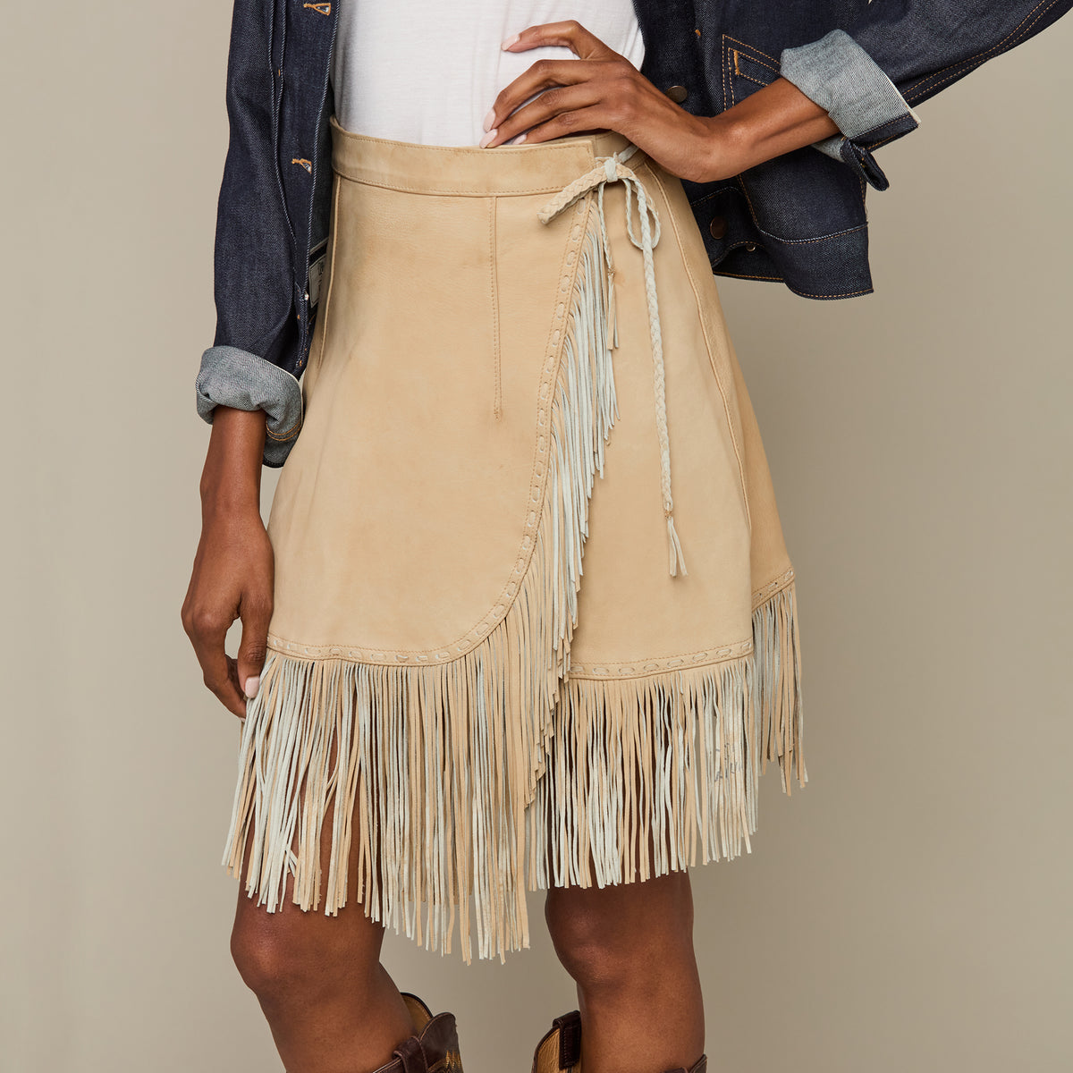 
    Short Fringe Wrap Skirt :: Cream