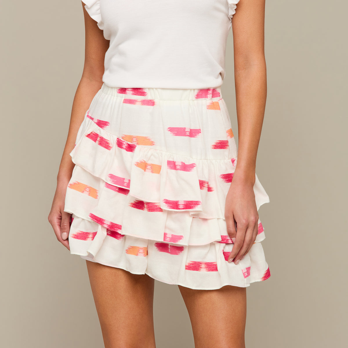 
    Cora Diagonal Ruffle Skirt :: Coral