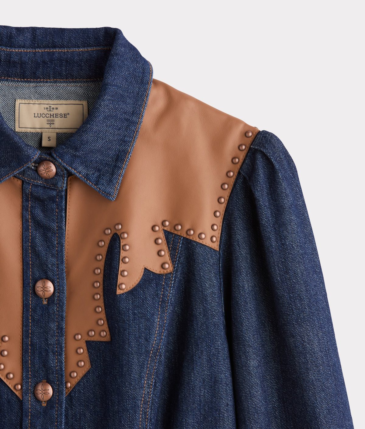 Rita Leather Yoke Denim Dress :: Dark Denim 3