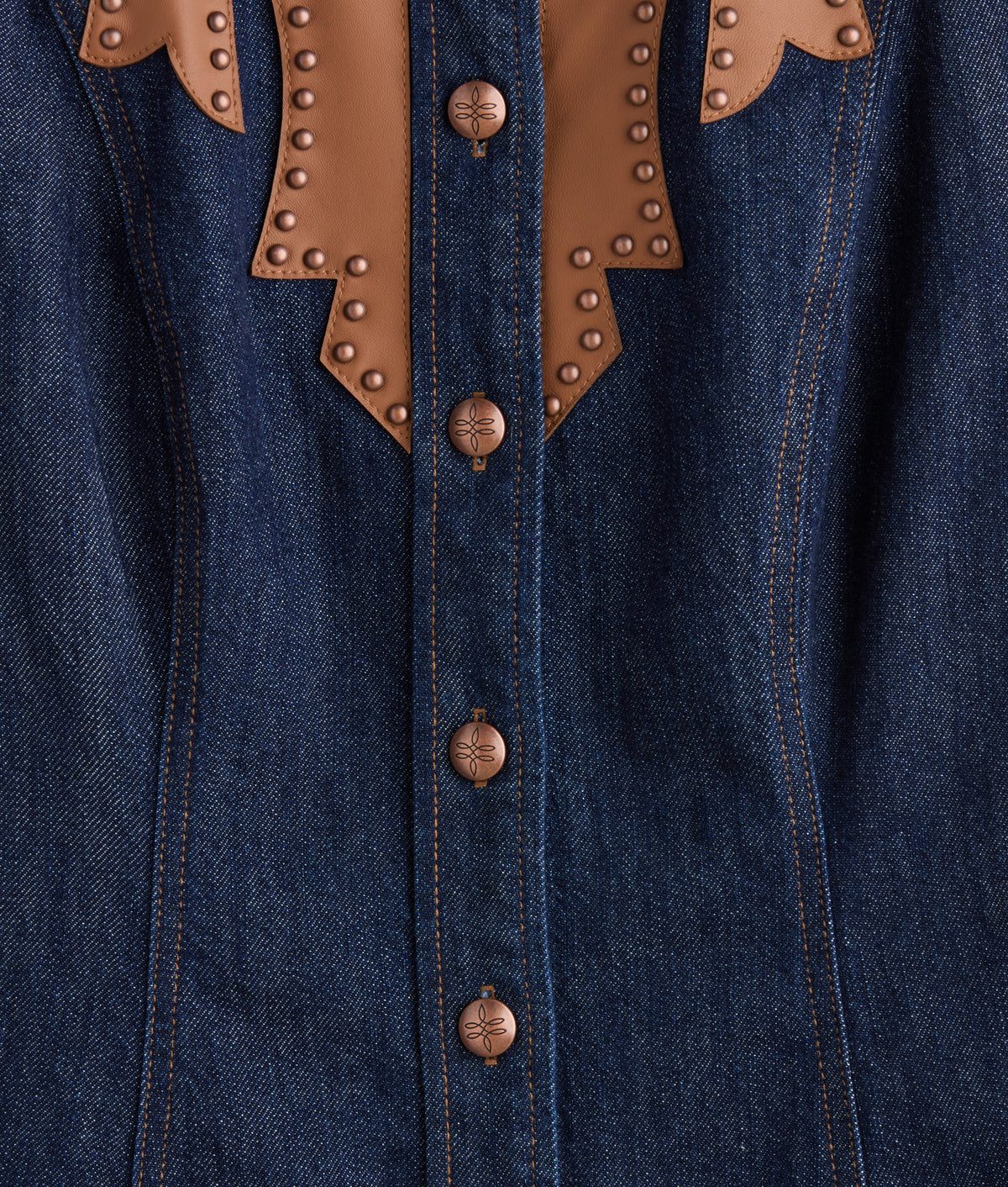 Rita Leather Yoke Denim Dress :: Dark Denim 9