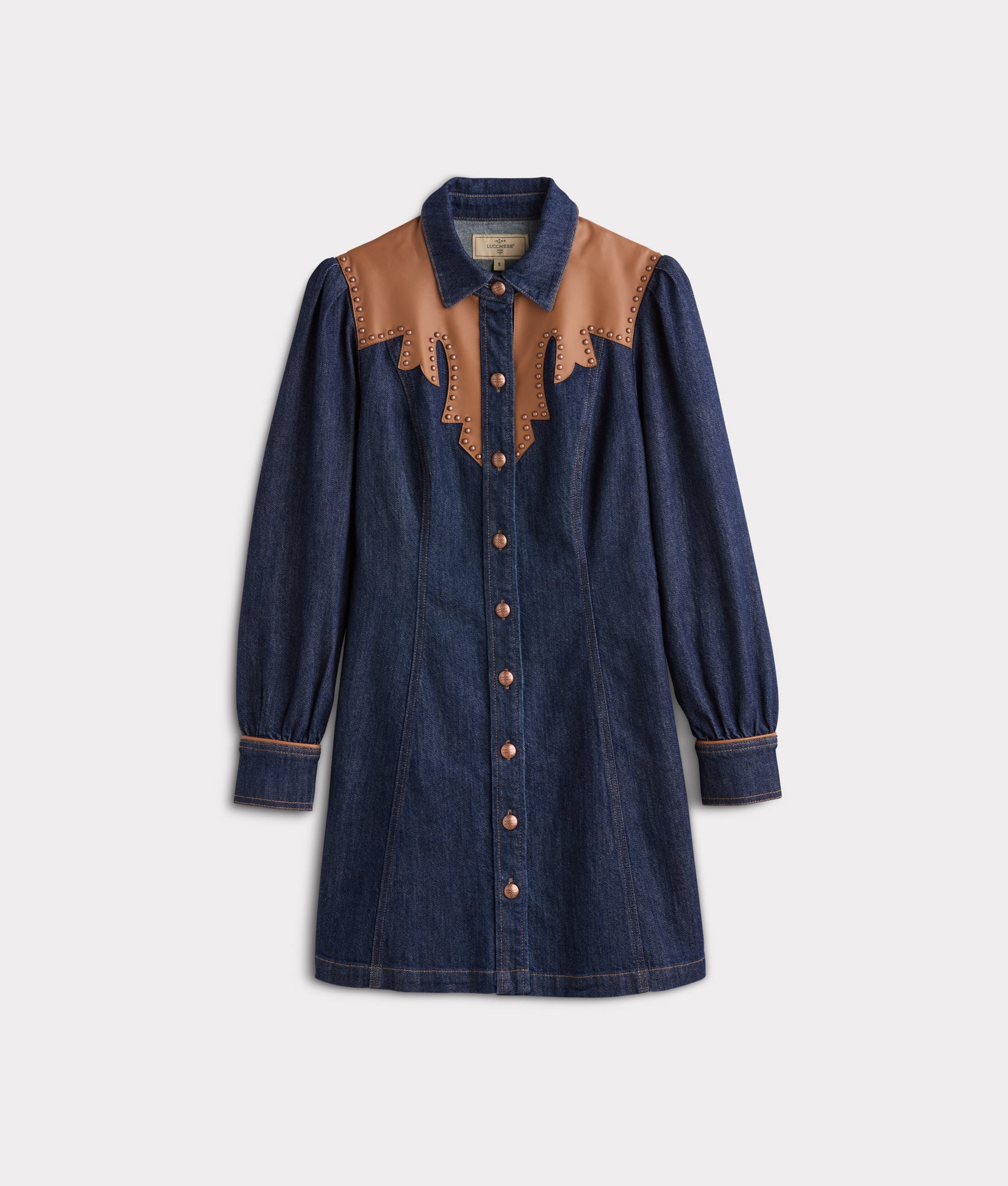 zara long sleeve denim dress WILLY CHAVARRIA X - Light blue UP DENIM DRESS in Dark indigo Rita Leather Yoke Denim Dress