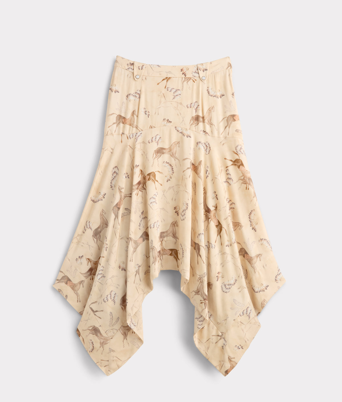 Chenay Equestrian Print Hankerchief Skirt :: Tan 3