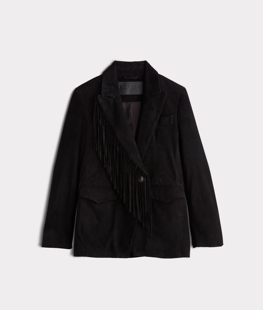 Valerie Suede Blazer With Fringe :: Black