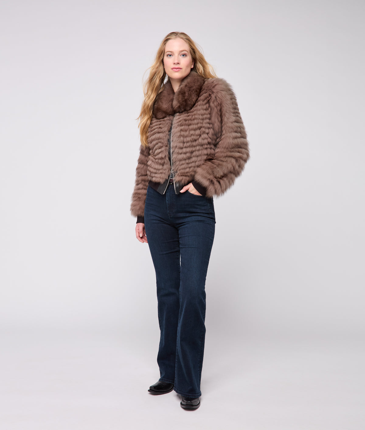 Amelia Fur Bomber Jacket :: Stone 7