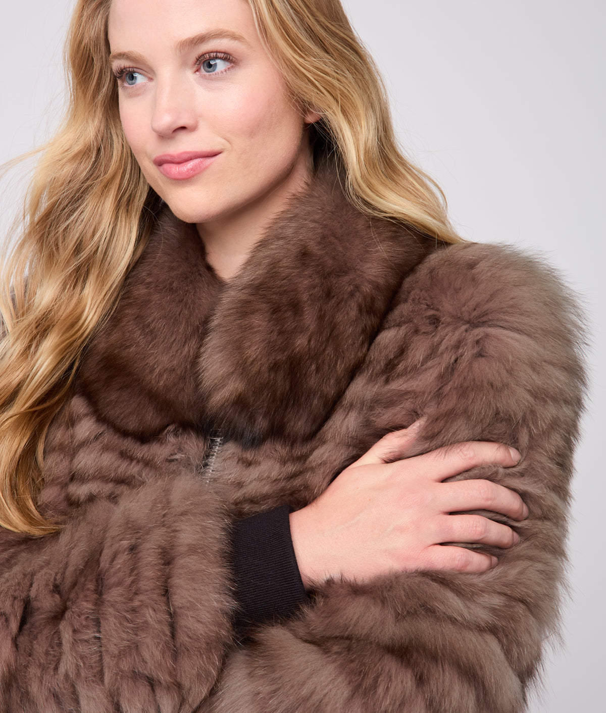 Amelia Fur Bomber Jacket :: Stone 5