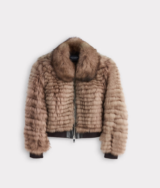 Amelia Fur Bomber Jacket :: Stone
