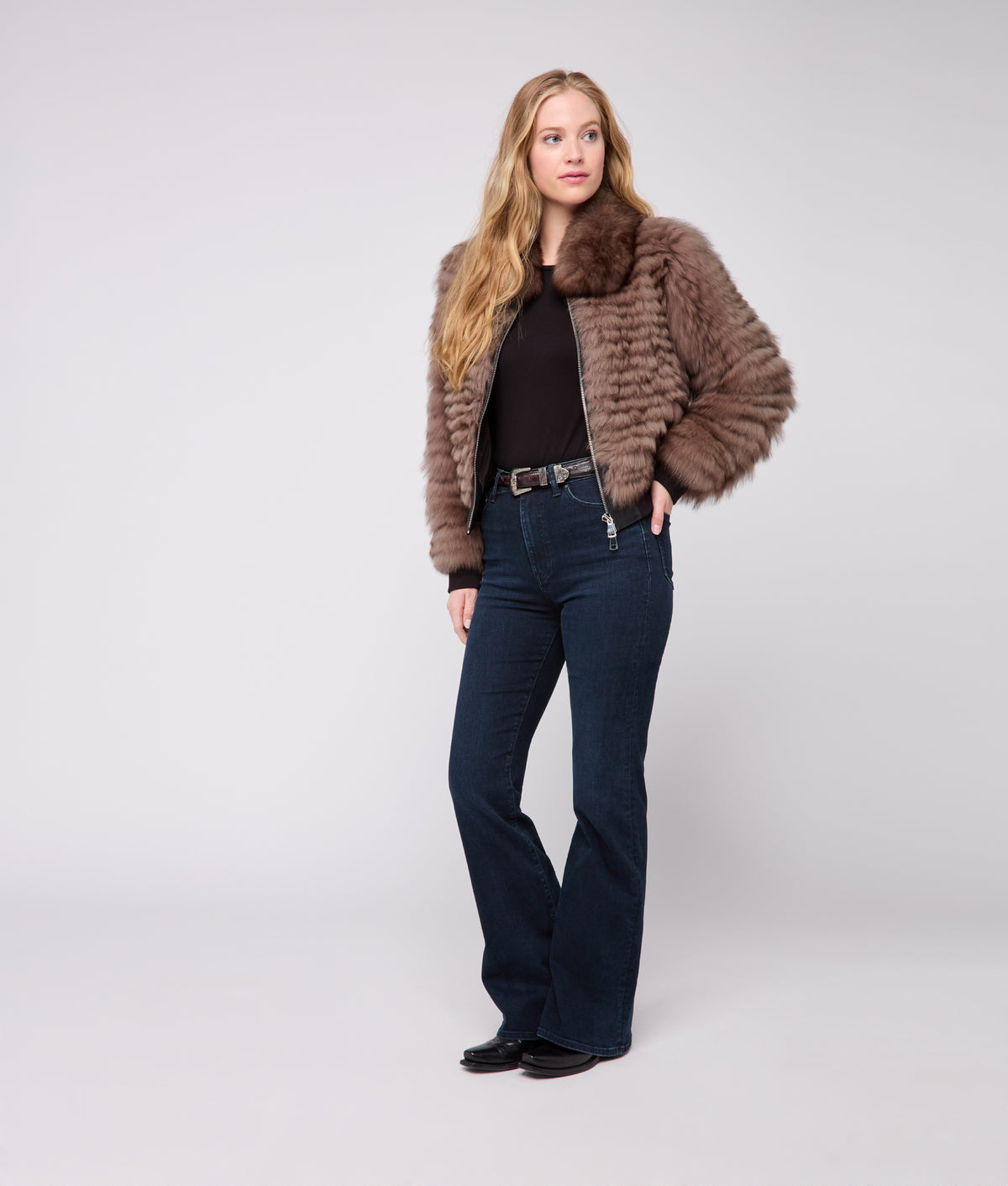 Amelia Fur Bomber Jacket :: Stone 2