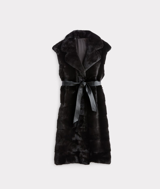 Andrea Sleeveless Fur Coat :: Black