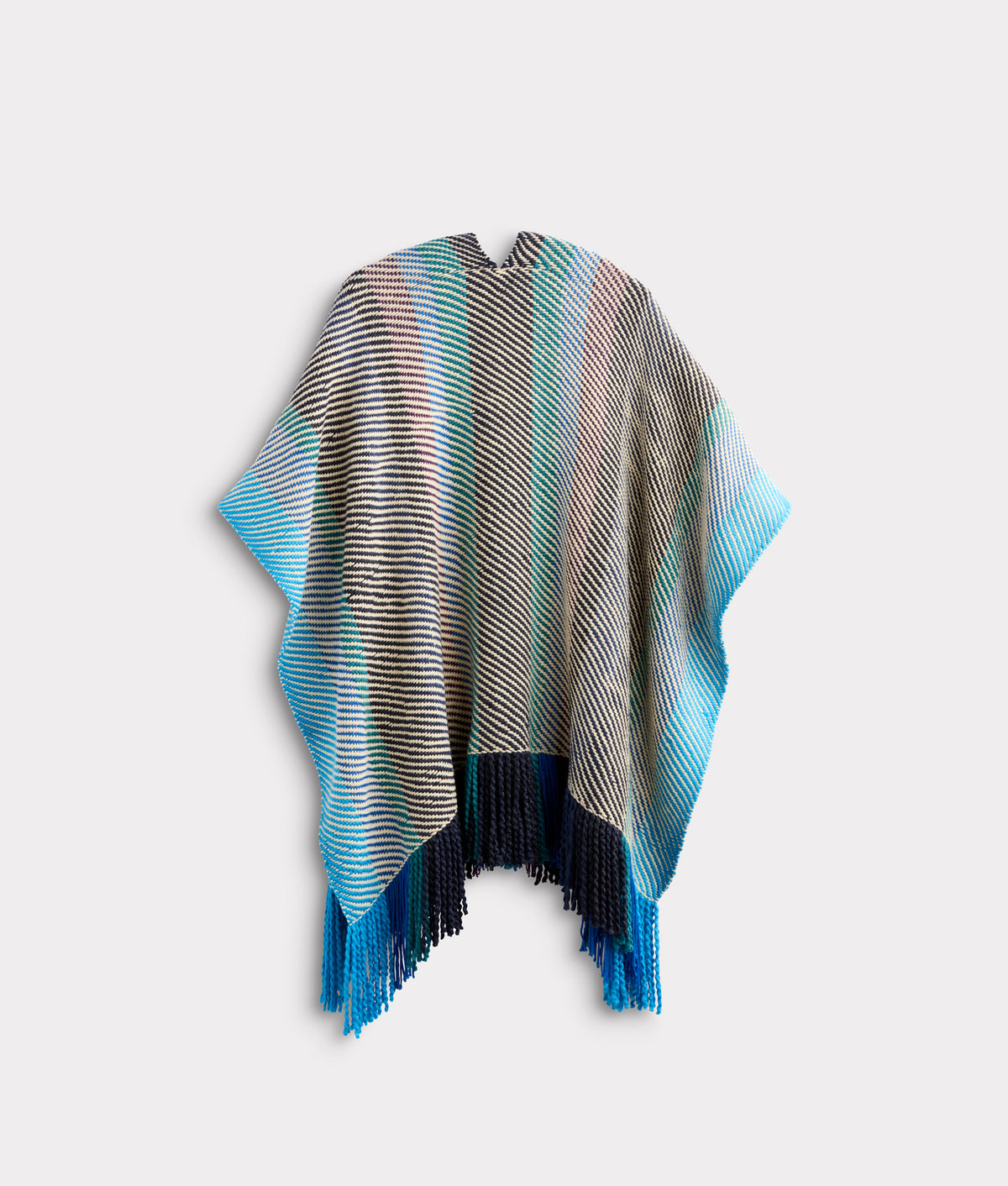 Aline Fringe Cape :: Striped Blue 3