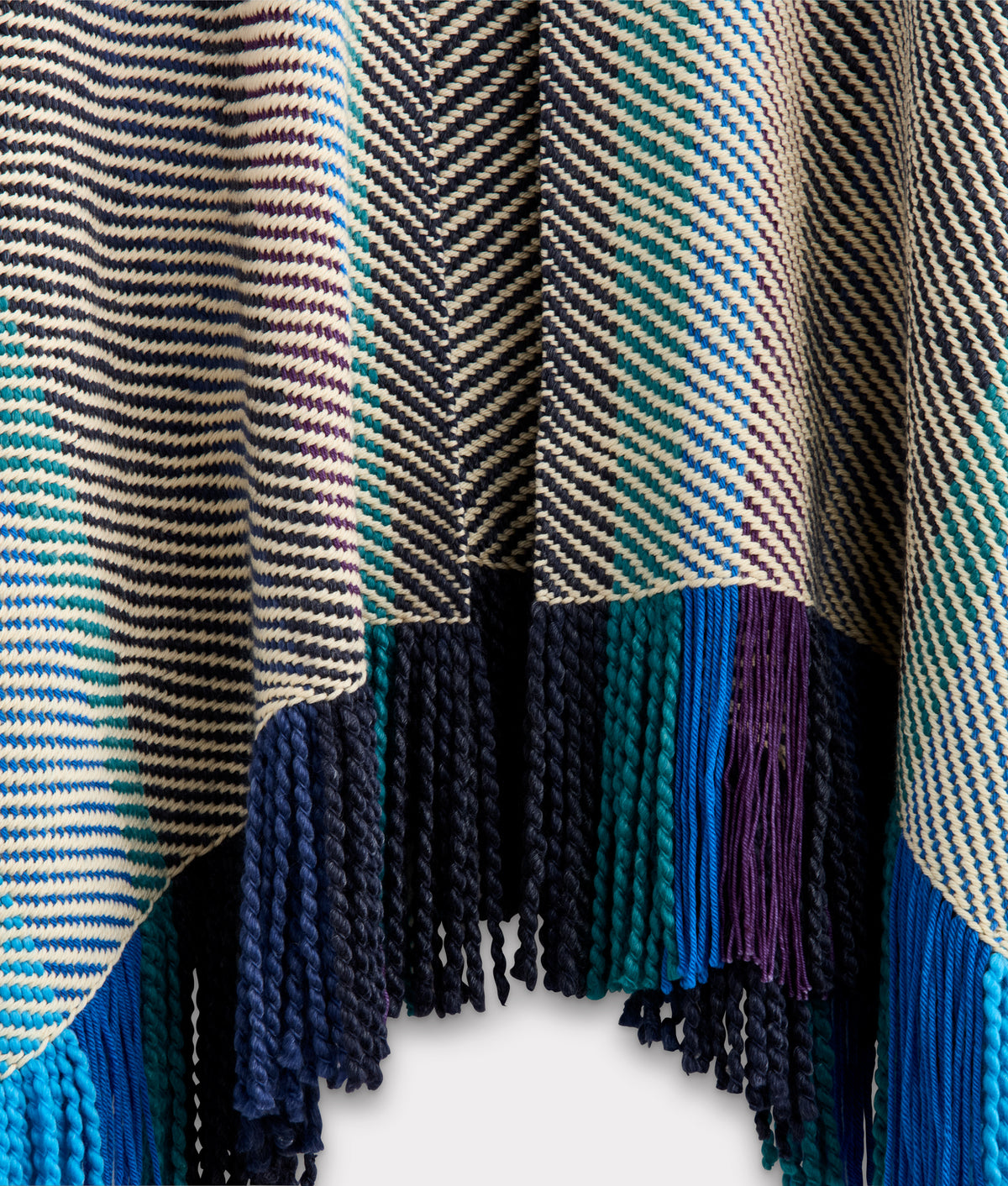 Aline Fringe Cape :: Striped Blue 5