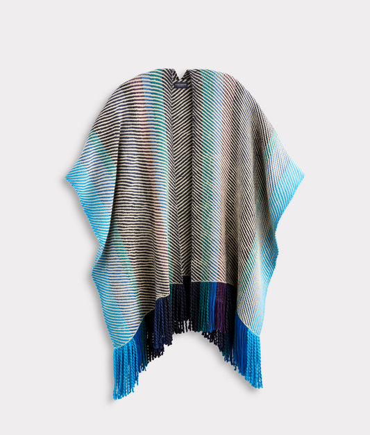 Aline Fringe Cape :: Striped Blue