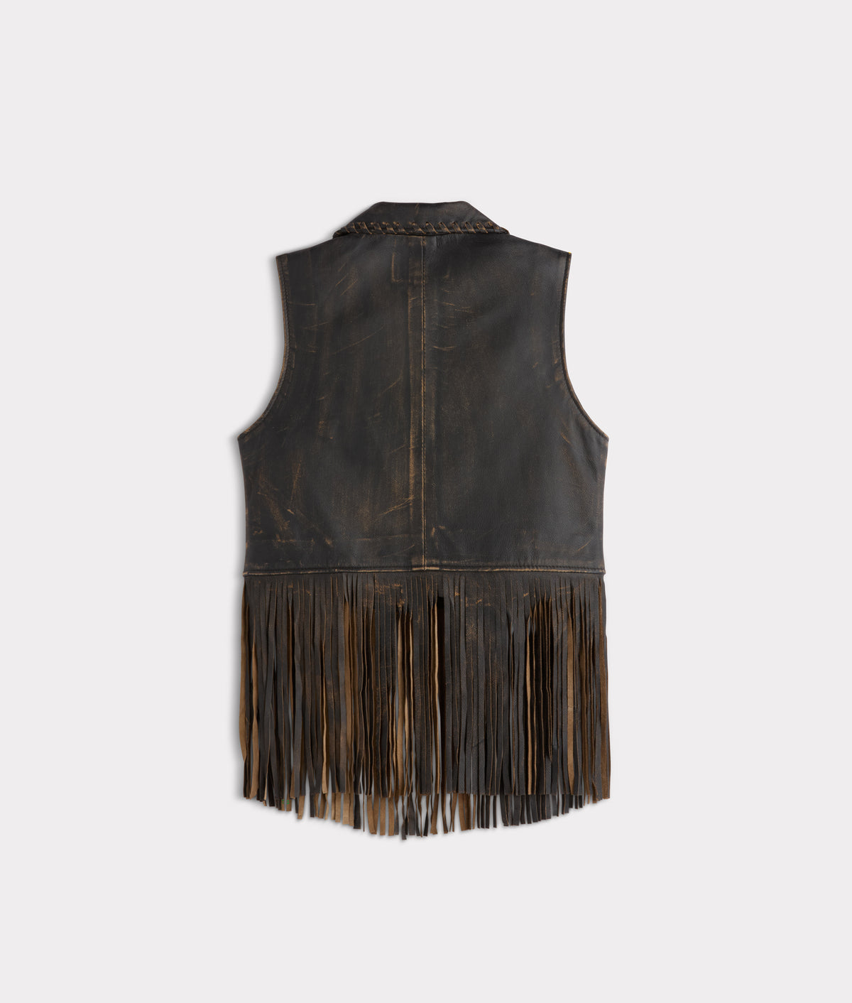 Estelle Distressed Fringe Leather Vest :: Brown 3