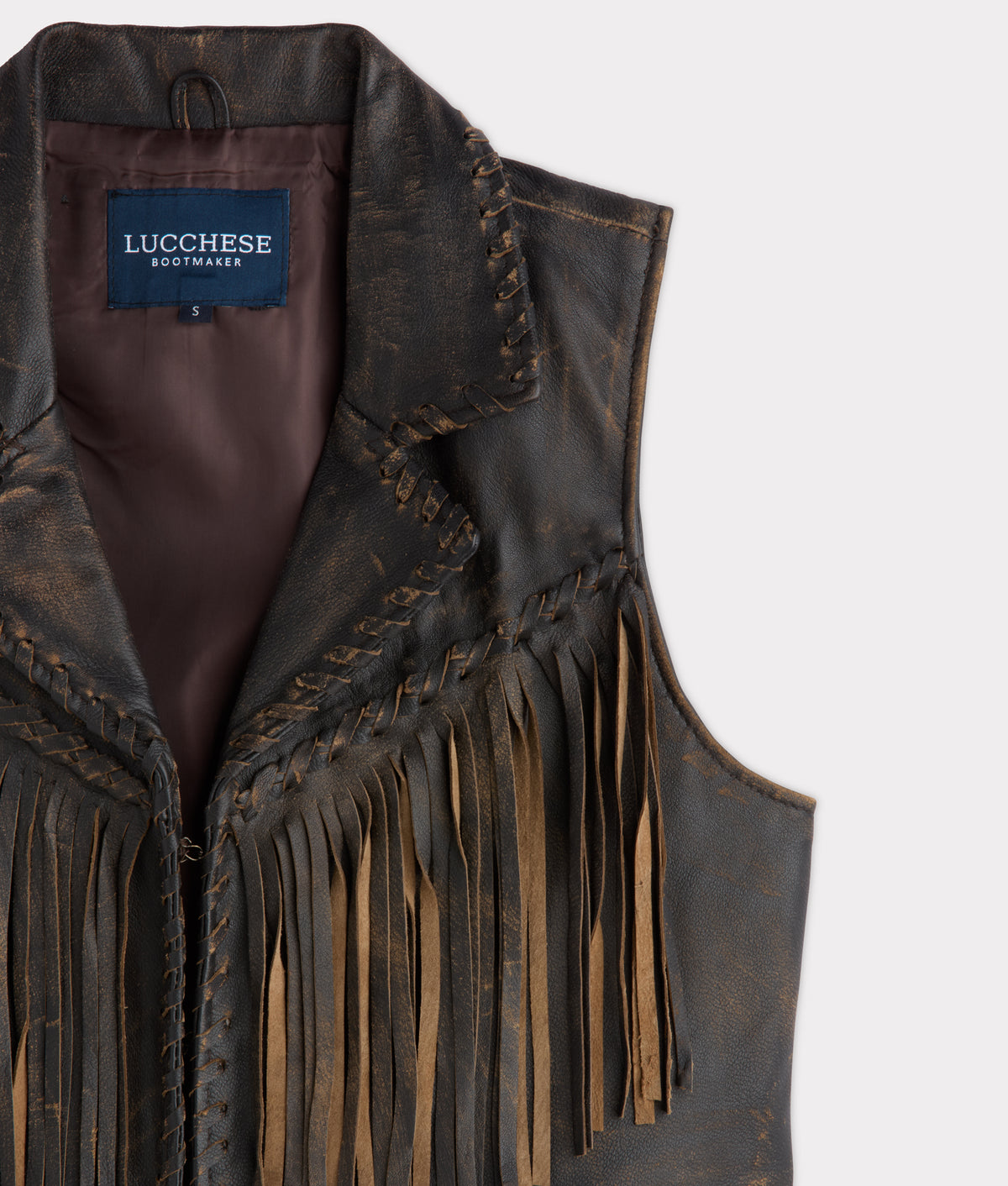 Estelle Distressed Fringe Leather Vest :: Brown 5