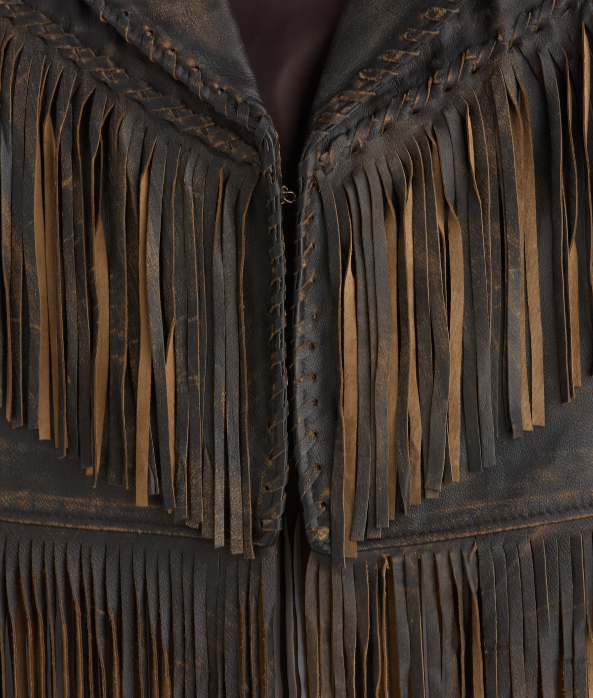 Estelle Distressed Fringe Leather Vest :: Brown 6