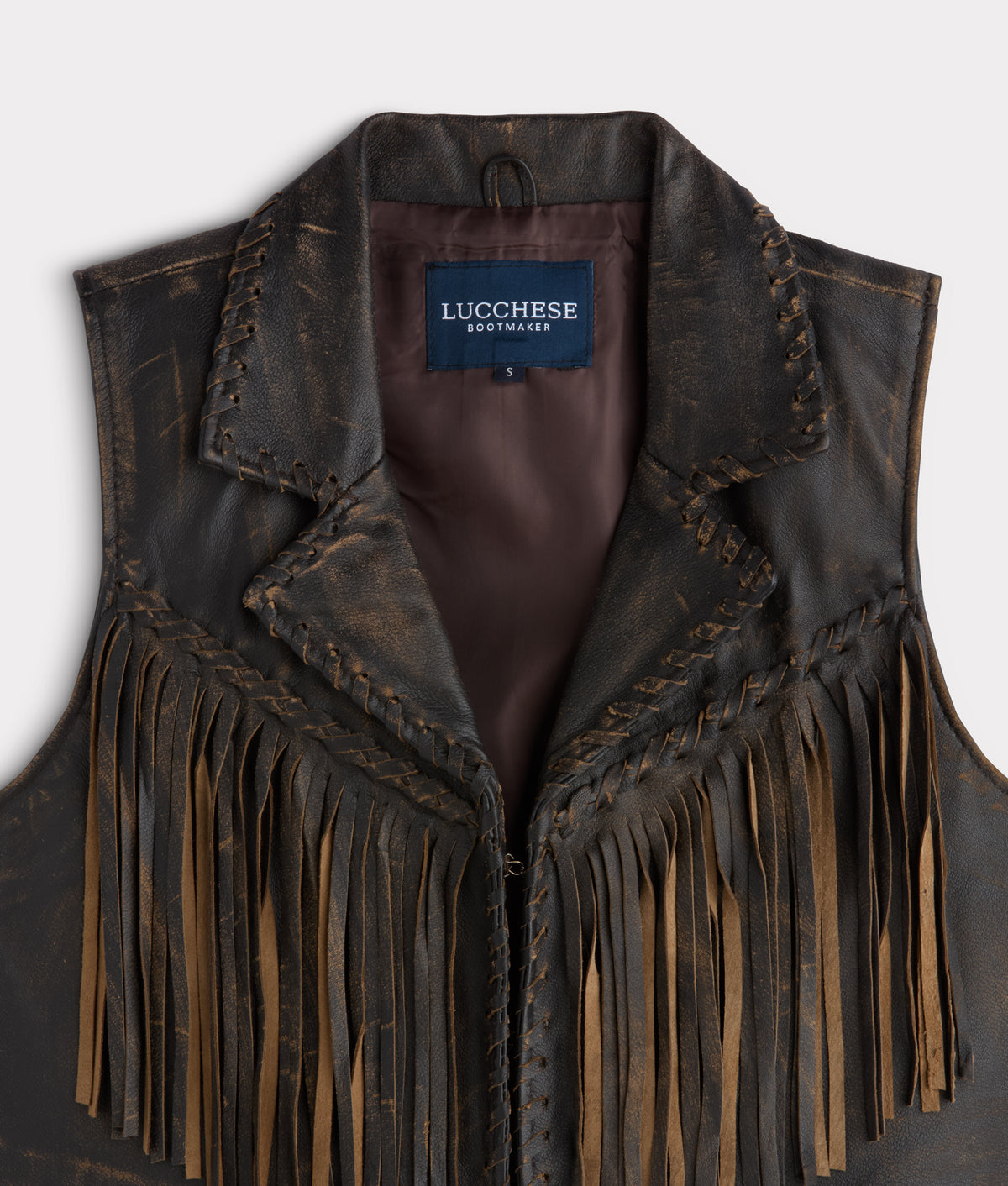 Estelle Distressed Fringe Leather Vest :: Brown 2