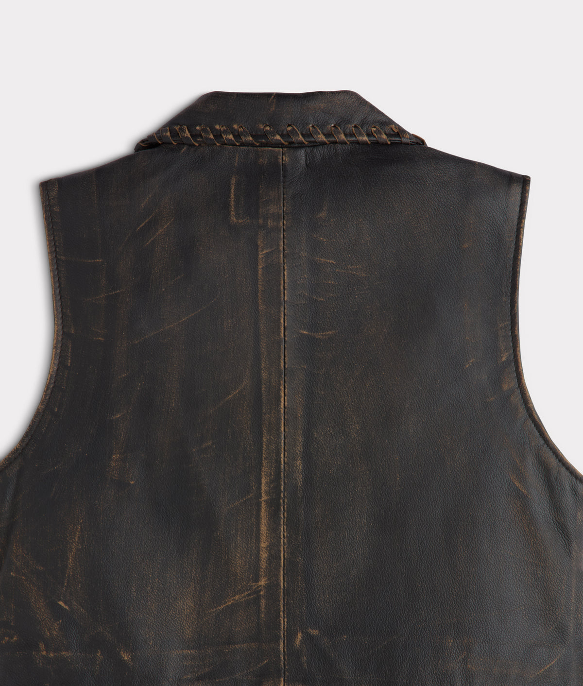 Estelle Distressed Fringe Leather Vest :: Brown 4