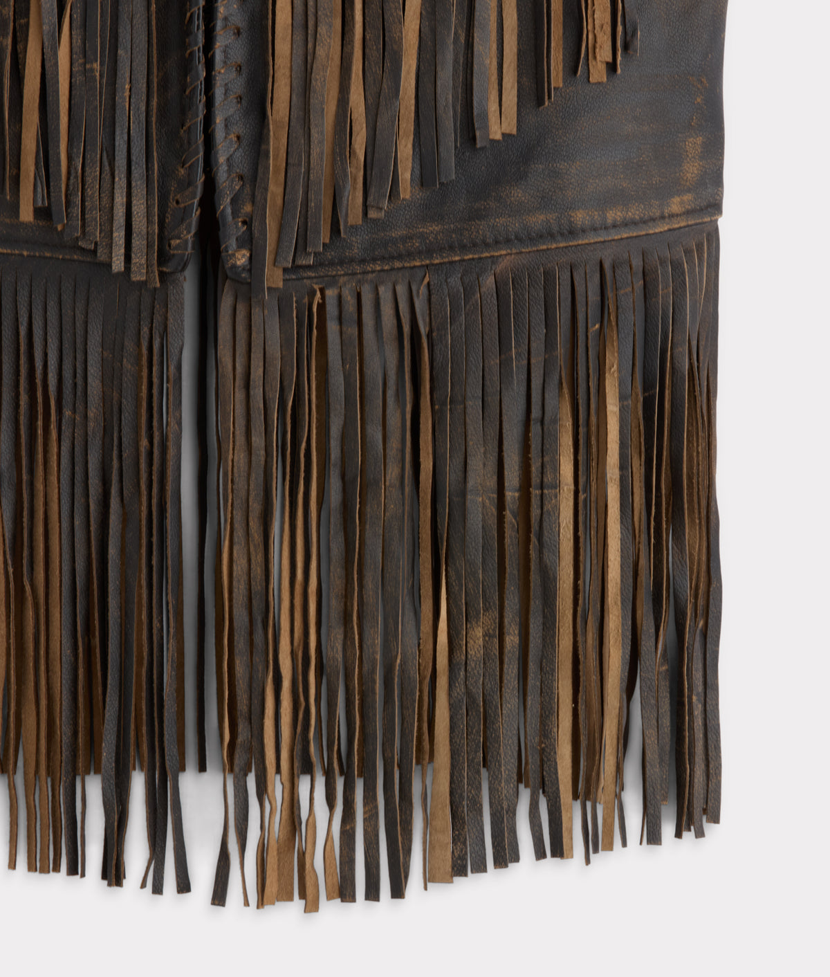 Estelle Distressed Fringe Leather Vest :: Brown 7