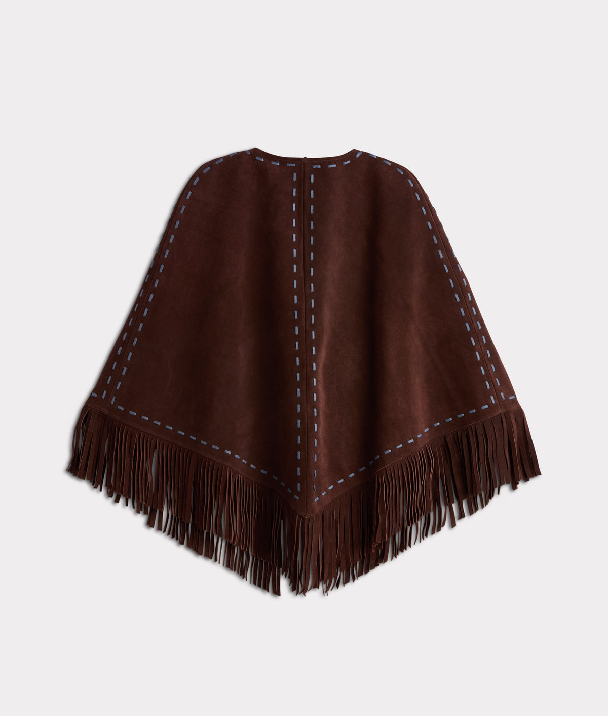 Julianne Suede Cape With Floral Embroidery :: Brown/Blue 3