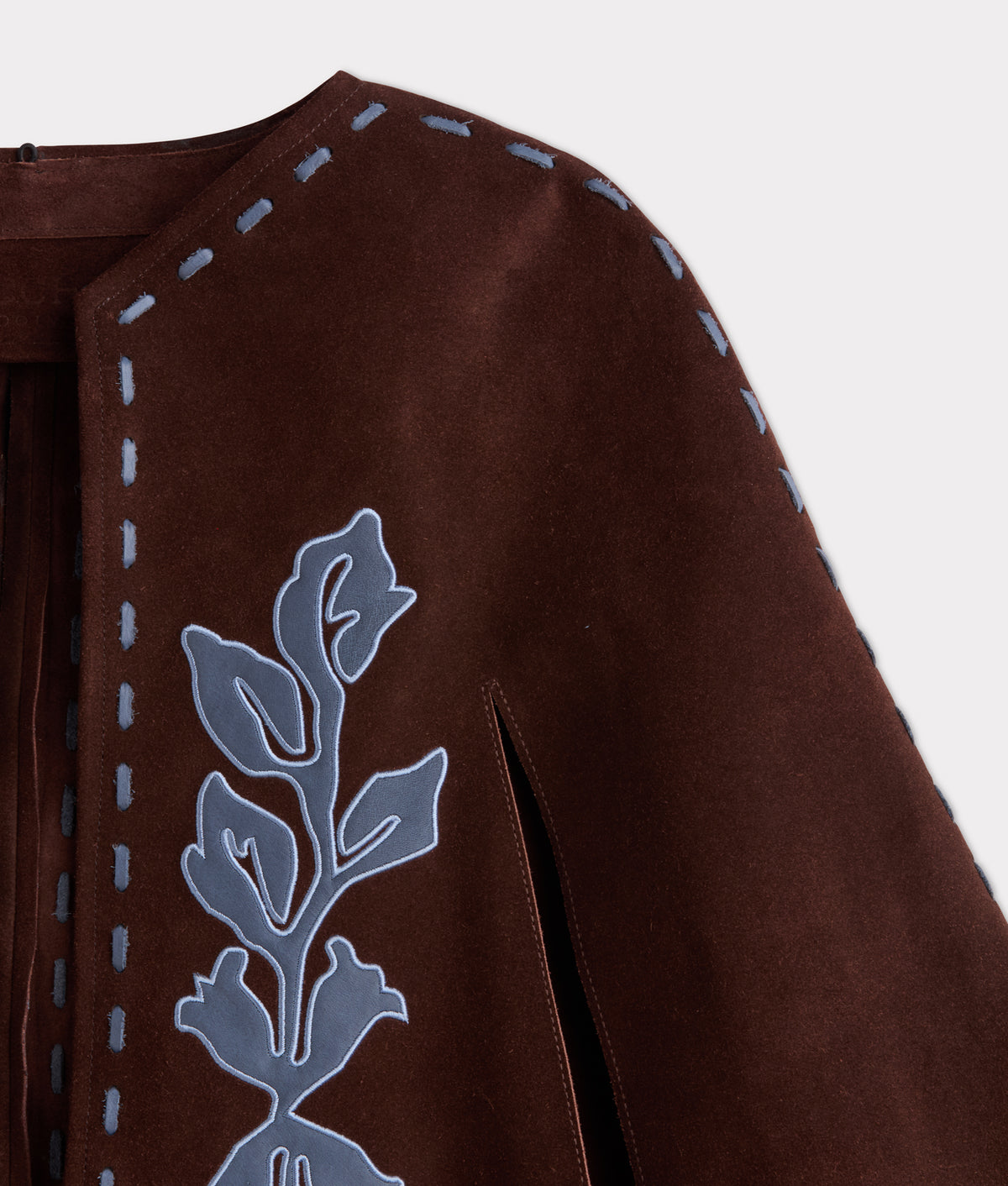 Julianne Suede Cape With Floral Embroidery :: Brown/Blue 4