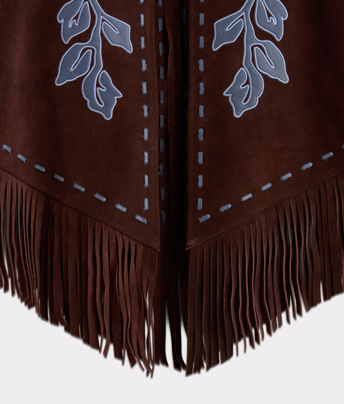 Julianne Suede Cape With Floral Embroidery :: Brown/Blue 8