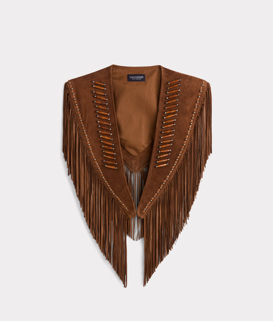 Sheila Beaded Fringe Cape :: Brown