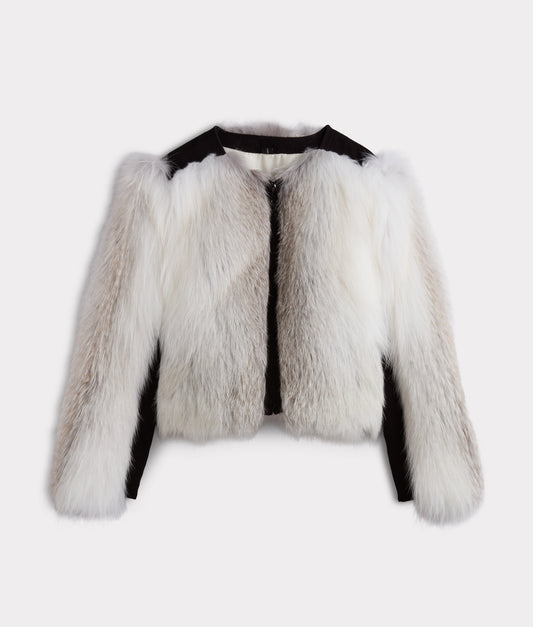 Francesca Feathered Fox Jacket :: White/Black
