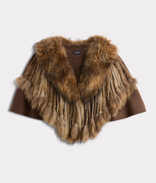 Kimberly Cashmere With Raccoon Fringed Cape :: Natural