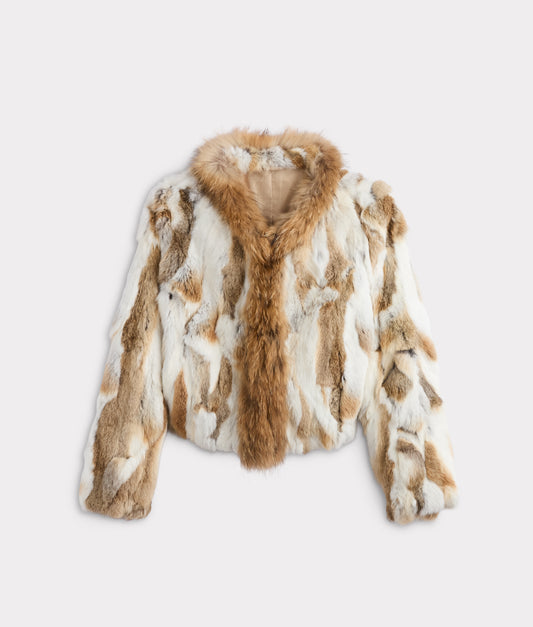 Bryn Rabbit Pieced Jacket With Raccoon Tuxedo :: Natural
