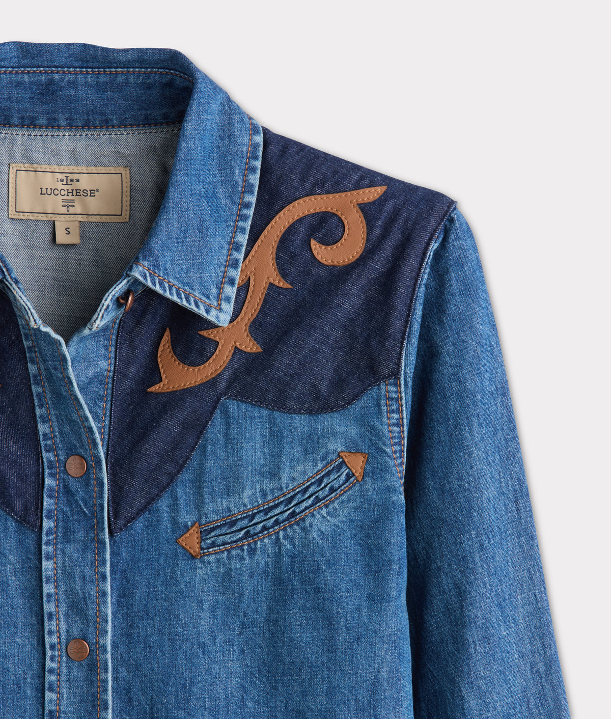 Rebekah Leather Yoke Denim Shirt :: Denim 3