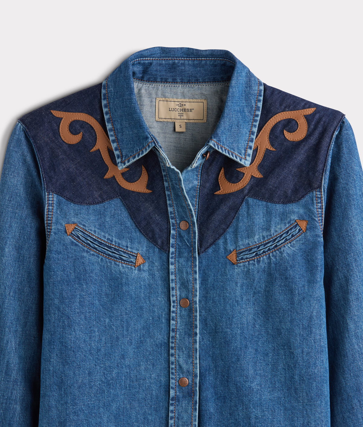 Rebekah Leather Yoke Denim Shirt :: Denim 2