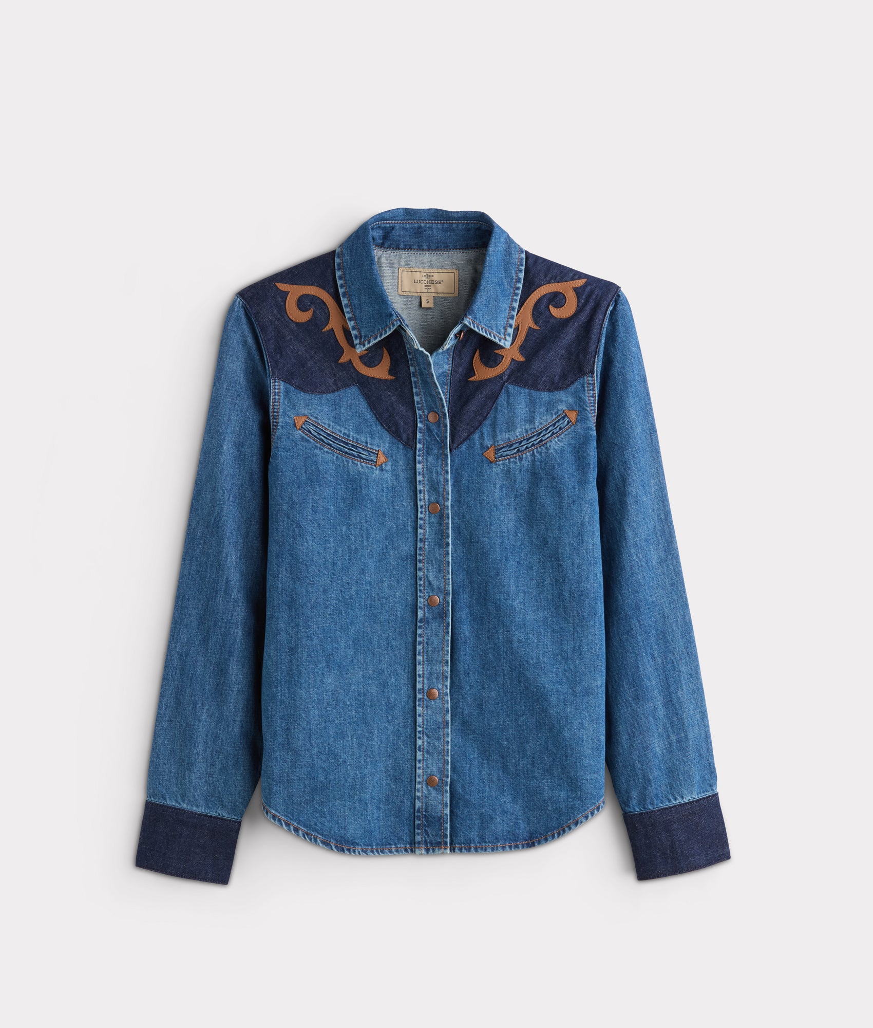 Rebekah Leather Yoke Denim Shirt - Lucchese