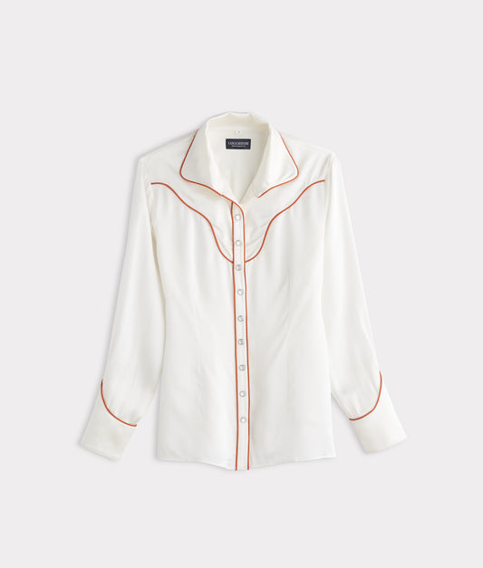 Piped Western Snap Blouse :: Off White