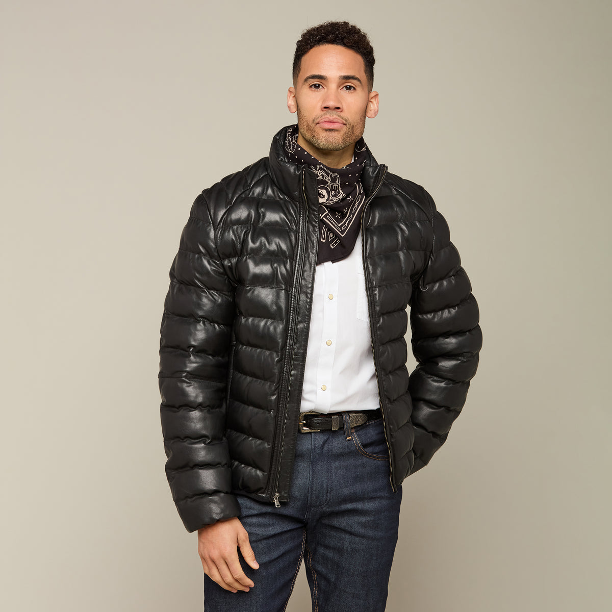 
    Men&#39;s Leather Puffer Jacket :: Black