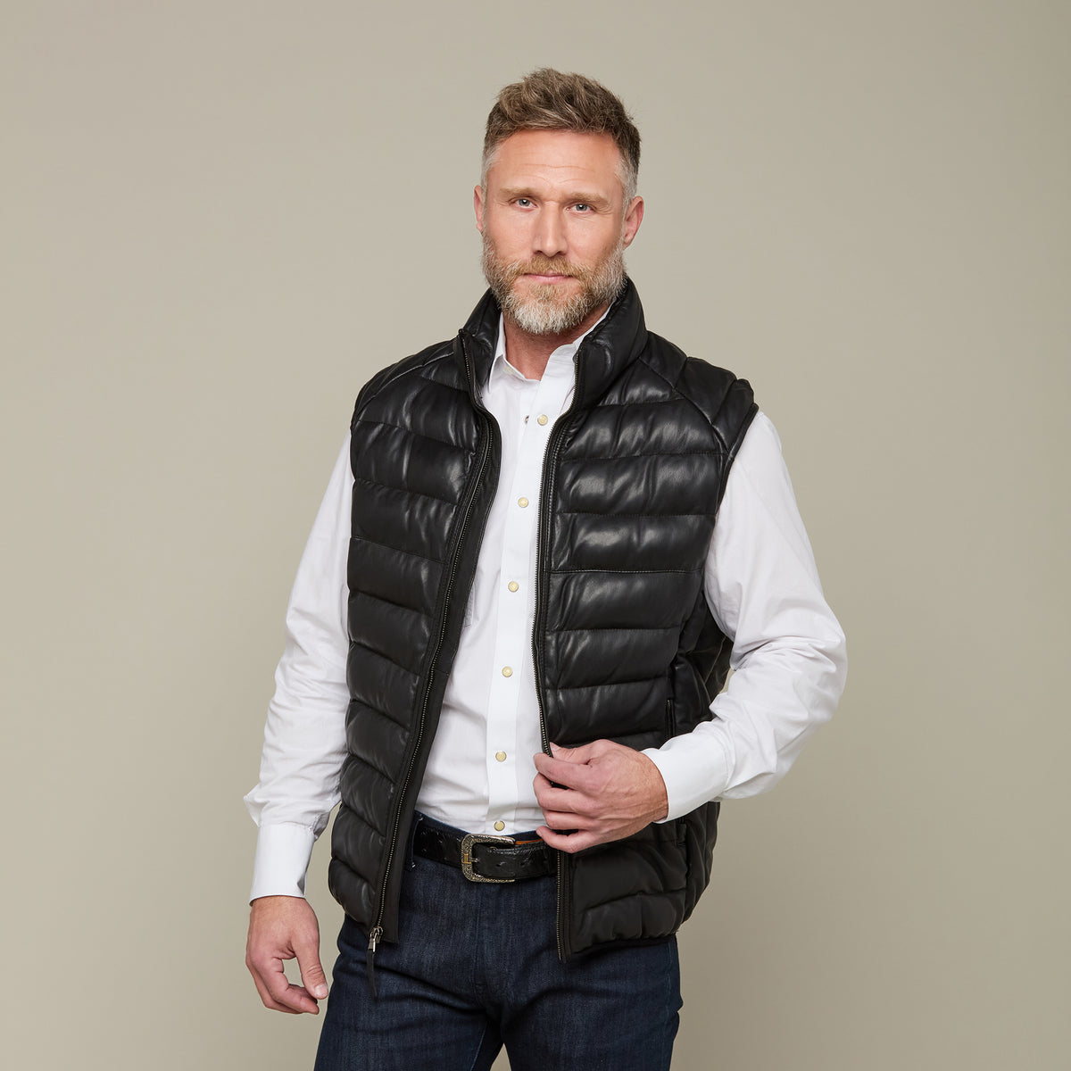 
    Men&#39;s Leather Puffer Vest :: Black