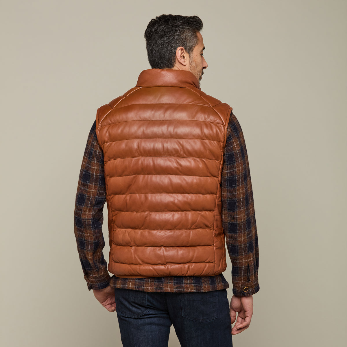 
    Men&#39;s Leather Puffer Vest :: Cognac