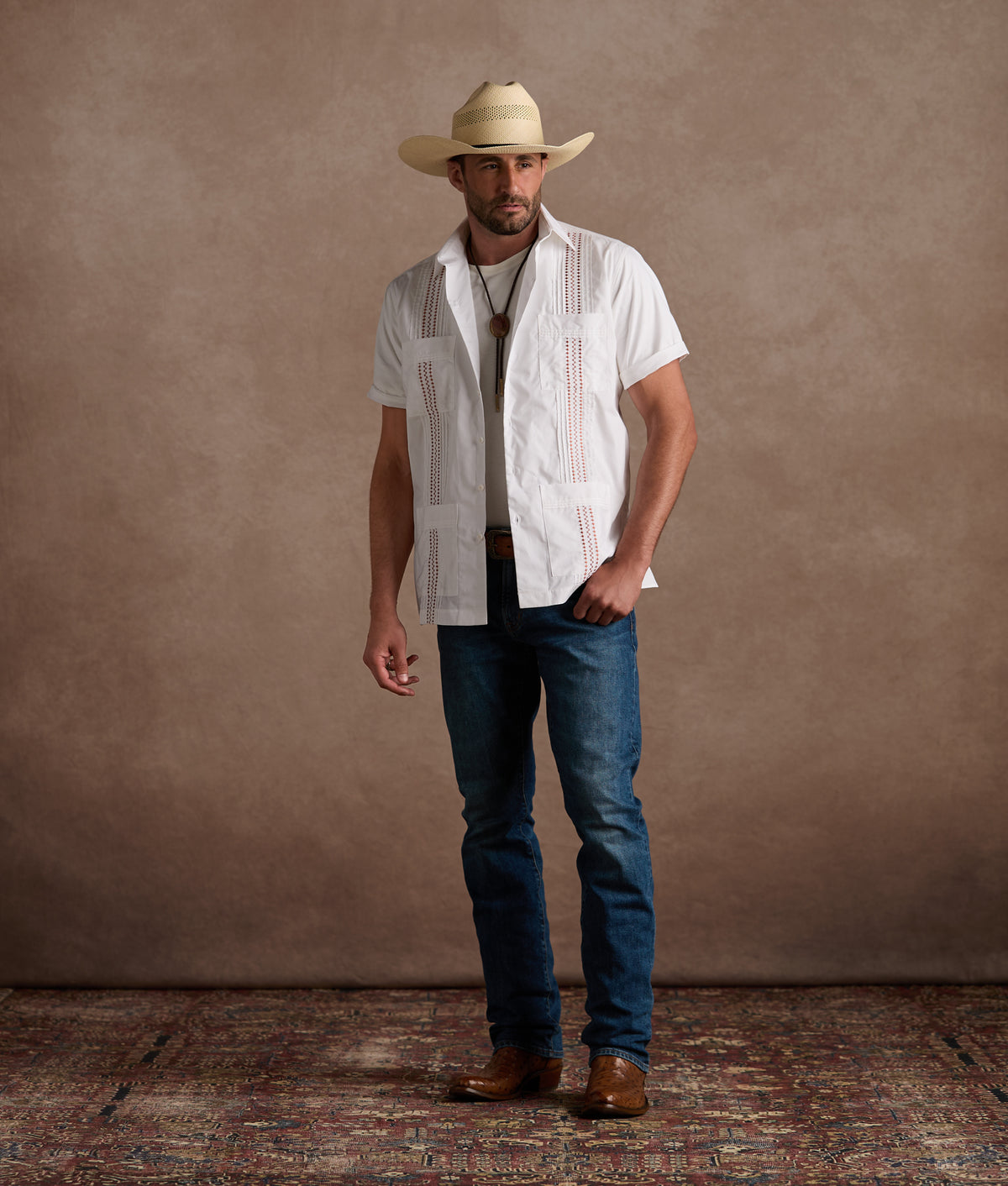 Guayabera Shirt :: White And Orange Gingham 2