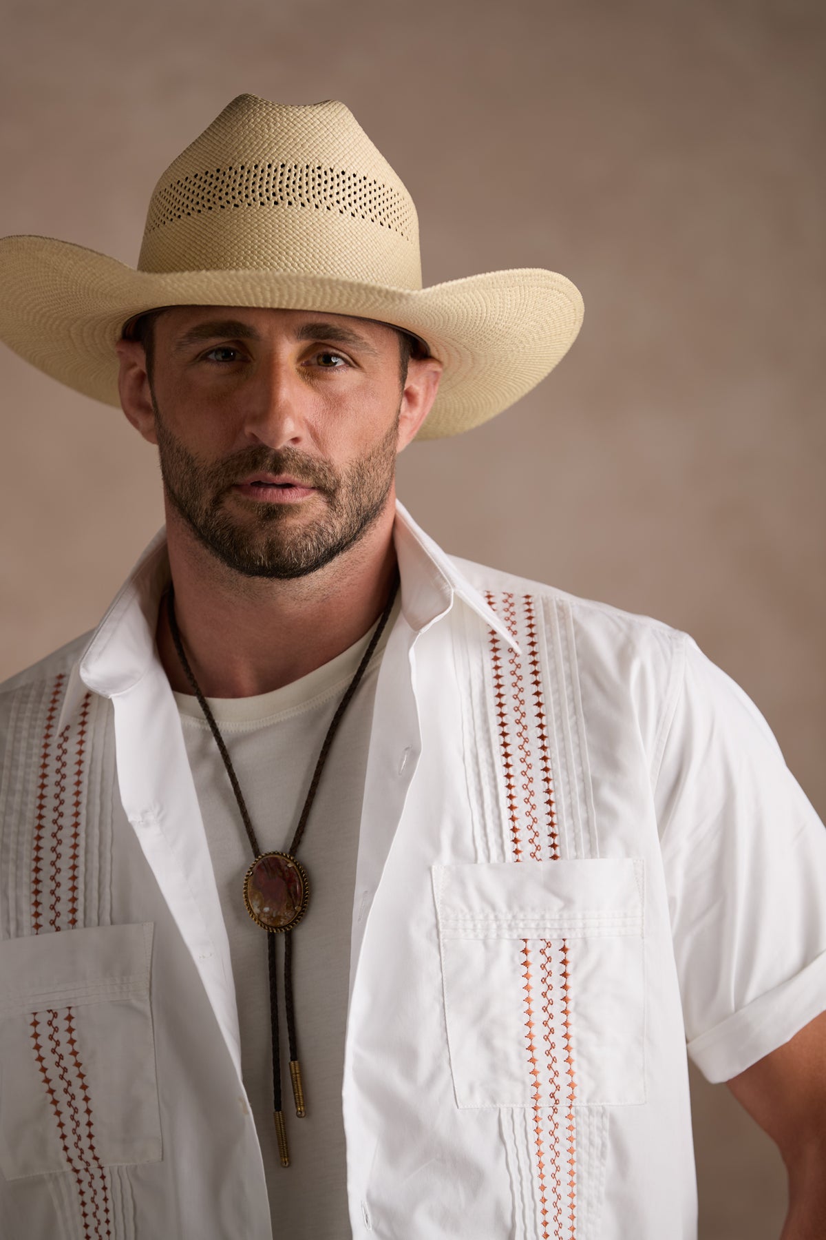 Guayabera Shirt :: White And Orange Gingham 8
