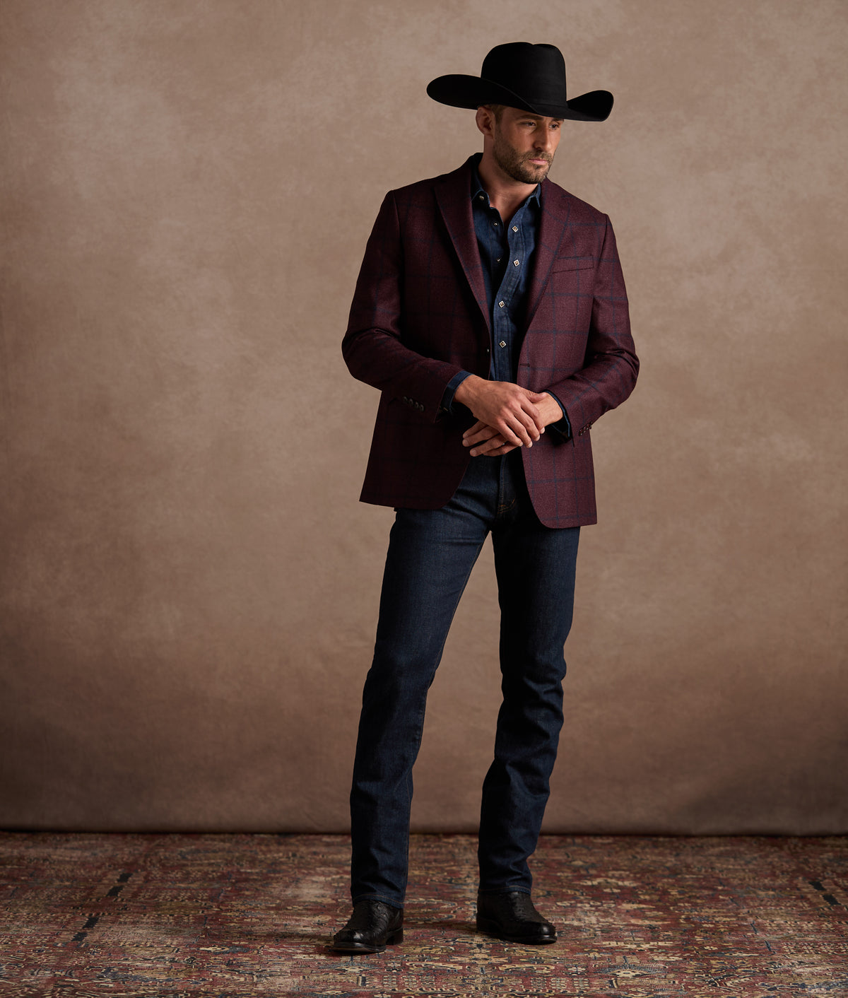 Lucchese Sport Coat :: Burgundy Plaid 3
